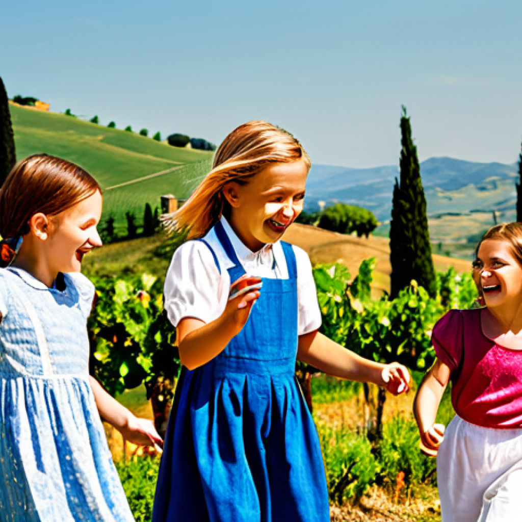 미니특공대 캐릭터별 인기 순위 - A Sunny Day in Tuscany**
Prompt: A group of fully clothed children, ages 8-12, are laughing and pla...