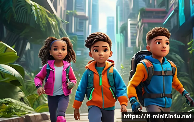 미니특공대 애니메이션 주요 줄거리 - A vibrant, colorful scene featuring a diverse group of young heroes from a special mini squad, each ...