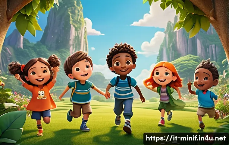 미니특공대 시청자 대상 설문조사 결과 - A vibrant and colorful scene featuring a group of charming, cartoon-style child heroes from “Mini Sq...