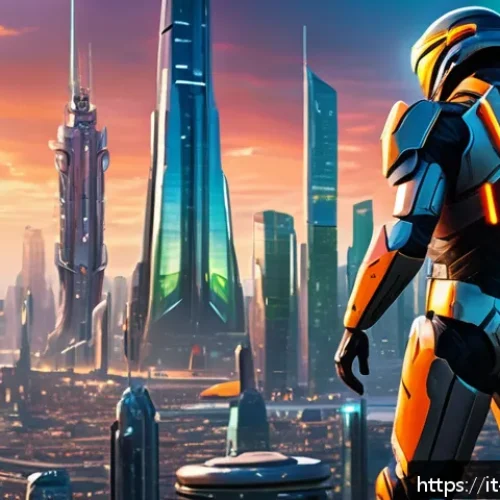 미니특공대와 비교 가능한 일본 애니메이션 - A futuristic sci-fi cityscape featuring a diverse team of young heroes in dynamic poses, dressed in ...