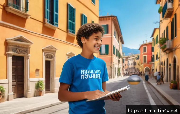 미니특공대 세미의 주요 대사 분석 - A vibrant and inspiring scene featuring a young Italian boy wearing casual clothes and a Mini Force-...